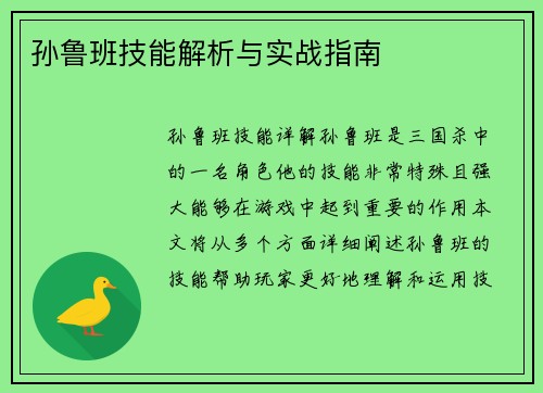 孙鲁班技能解析与实战指南